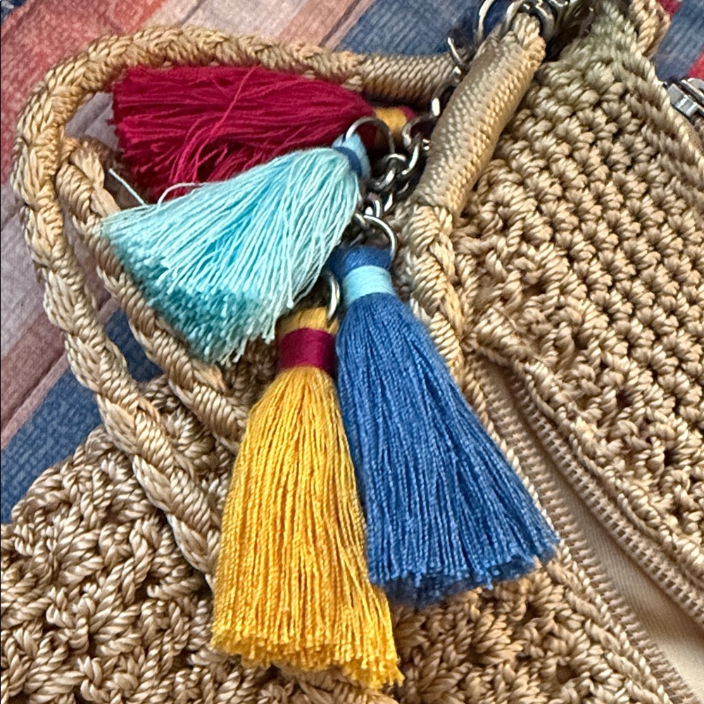 The Sak Tan Crochet Crossbody Bag with Multicolor Tassels - Picture 3 of 5